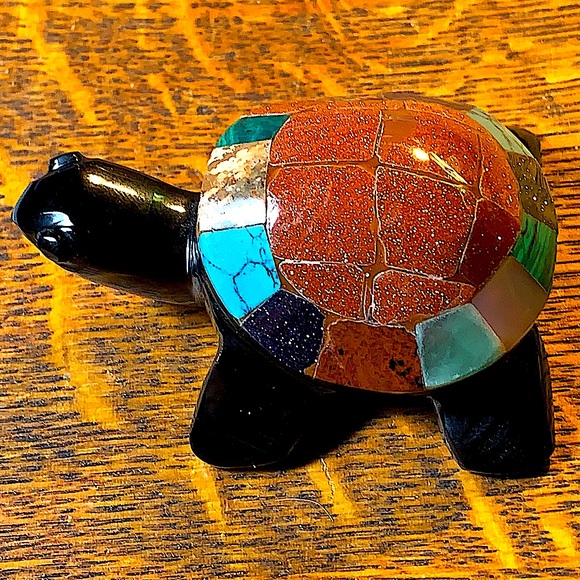 TURTLE BLACK OBSIDIAN CARVED CRYSTAL GOLDEN SANDSTONE MULTIPLE - Picture 2 of 7